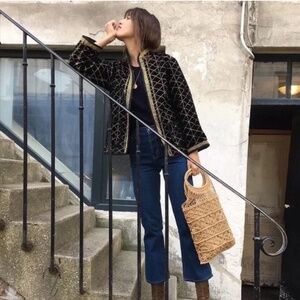 Rouje Paris Uma Dark Blue High Rise Straight Flare Cropped Jeans Denim Size 40